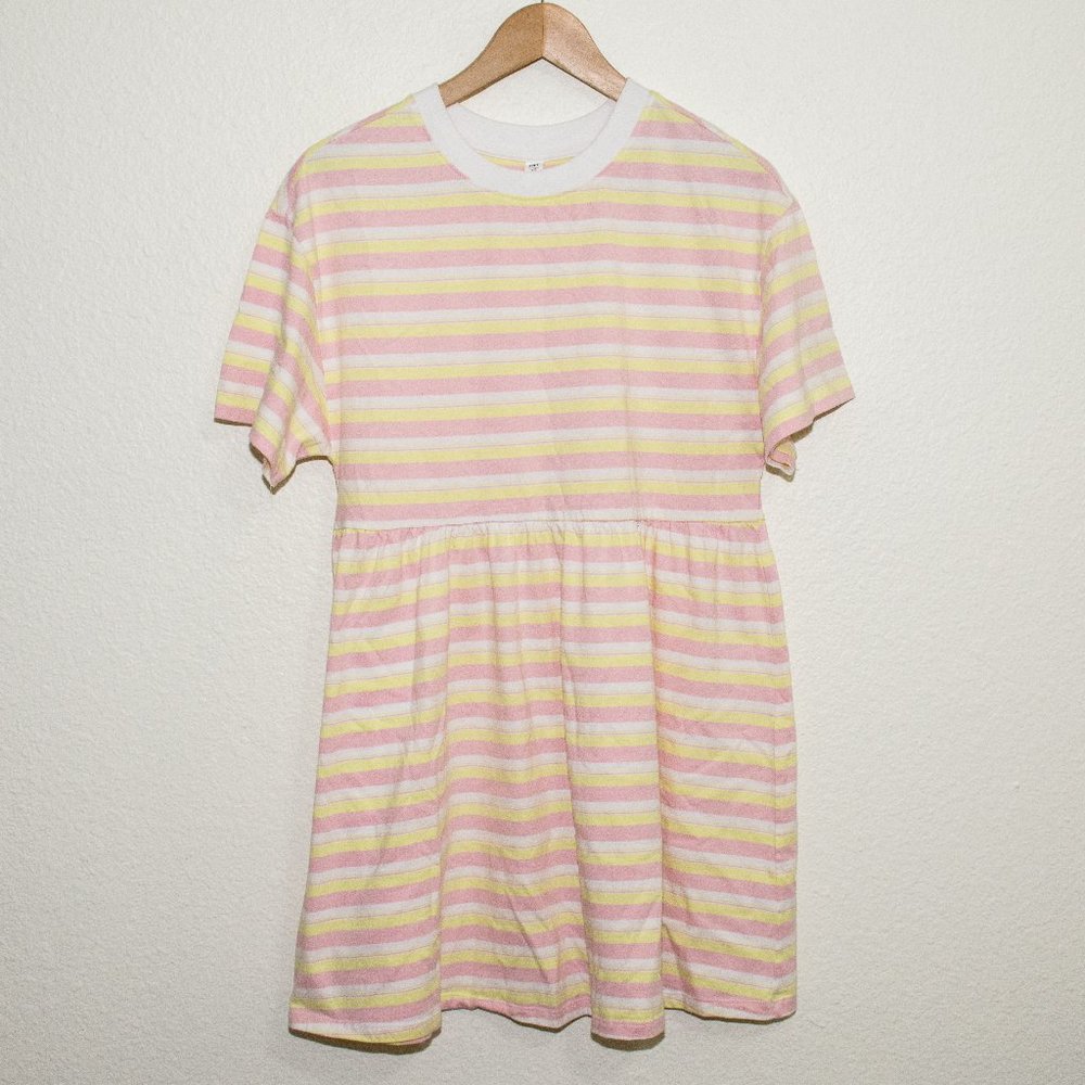BP. Babydoll Organic Cotton T-shirt Dress In Pink and Yellow Mia Stripe